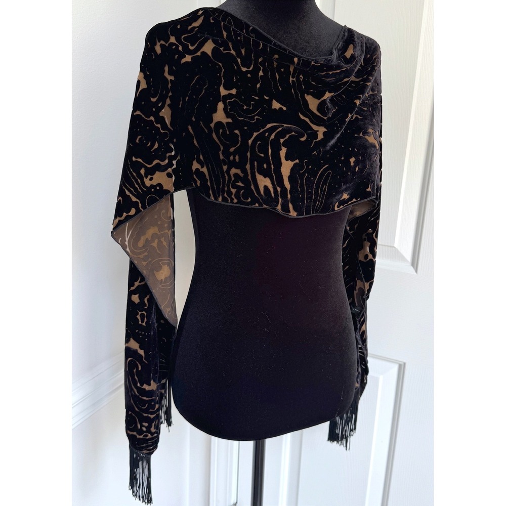 Dana Herbert Black Gold Velvet Burnout Scarf Whimsigoth Art Nouveau 12x60